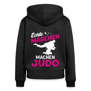 echte mädchen machen judo - Frauen Premium Bio Zip Hoodie - Schwarz - Hinten - Julia (174cm)