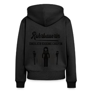 Rohrbauerin Chefin Selbstständigkeit Firma Gründen - Frauen Premium Bio Zip Hoodie - Schwarz - Hinten - Julia (174cm)
