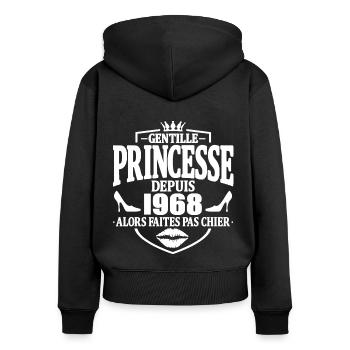Princesse depuis 1968 - Sweat à capuche zippé Premium bio Femme - noir - Dos - Julia (174cm)