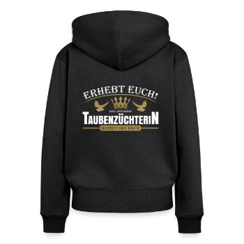 Taubenzüchterin - Frauen Premium Bio Zip Hoodie - Schwarz - Hinten - Julia (174cm)