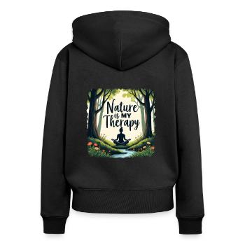 Nature is my Therapy - Meditation im Wald - Frauen Premium Bio Zip Hoodie - Schwarz - Hinten - Julia (174cm)