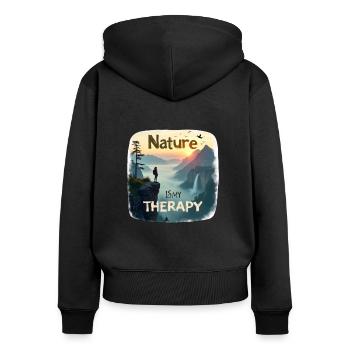 Nature is my Therapy - Hiking in the mountains - Women's Premium Organic Zip Hoodie - black - Back - Julia (174cm)