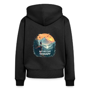 Nature is my Therapy - Hiking in the mountains - Women's Premium Organic Zip Hoodie - black - Back - Julia (174cm)
