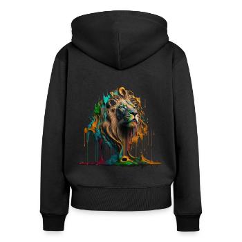 Regenbogen Löwe | Rainbow Lion | AI generated Art - Frauen Premium Bio Zip Hoodie - Schwarz - Hinten - Julia (174cm)