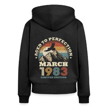 40th birthday - March 1983 - 40 years old - Women's Premium Organic Zip Hoodie - black - Back - Julia (174cm)