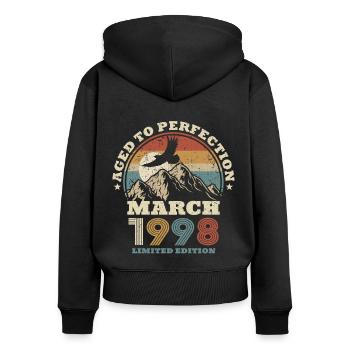 25th birthday - March 1998 - 25 years old - Women's Premium Organic Zip Hoodie - black - Back - Julia (174cm)