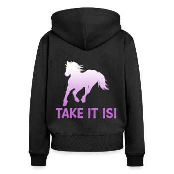 Take it Isi Islandpferd Schimmel Isländer - Frauen Premium Bio Zip Hoodie - Schwarz - Hinten - Julia (174cm)