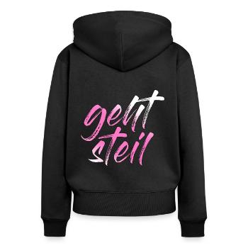 geht steil - Frauen Premium Bio Zip Hoodie - Schwarz - Hinten - Julia (174cm)