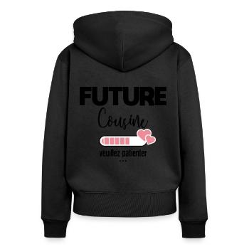 Future cousine veuillez patienter - Sweat à capuche zippé Premium bio Femme - noir - Dos - Julia (174cm)