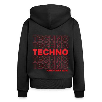 Techno Hard Dark Acid Techno - Sweat à capuche zippé Premium bio Femme - noir - Dos - Julia (174cm)