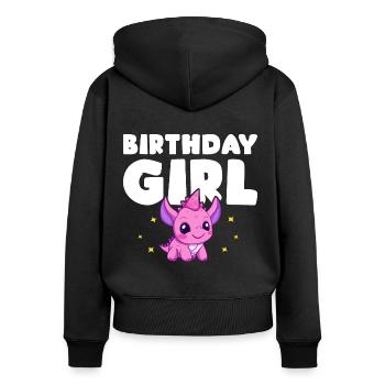 Anniversaire Fille Dinosaure Fête Enfant - Sweat à capuche zippé Premium bio Femme - noir - Dos - Julia (174cm)