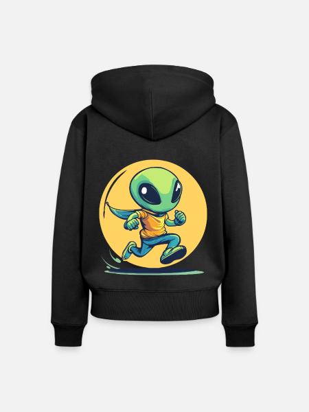 Laufender Alien im Comic-Stil - Frauen Premium Bio Zip Hoodie - Schwarz