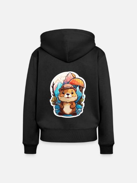 Biber Niedlich Bunt - Frauen Premium Bio Zip Hoodie - Schwarz