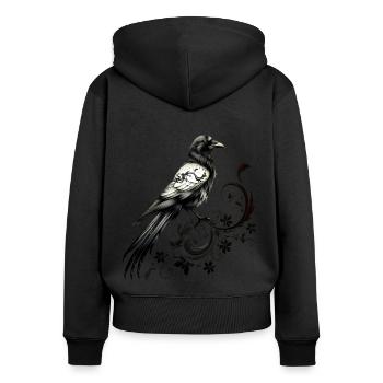 Krähe, Tribal, Rabe Vogel, Nordisch, Floral, Wicca - Frauen Premium Bio Zip Hoodie - Schwarz - Hinten - Julia (174cm)
