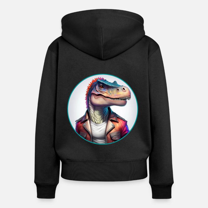 Blouson en cuir dinosaure - Sweat à capuche zippé Premium bio Femme - noir