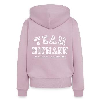 Team Hofmann Familie Nachname Einer für Alle - Frauen Premium Bio Zip Hoodie - Altrosa - Hinten - Julia (174cm)