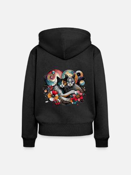 Kosmisches Katzengeflüster - Frauen Premium Bio Zip Hoodie - Schwarz