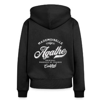 Mademoiselle Agathe - Sweat à capuche zippé Premium bio Femme - noir - Dos - Julia (174cm)