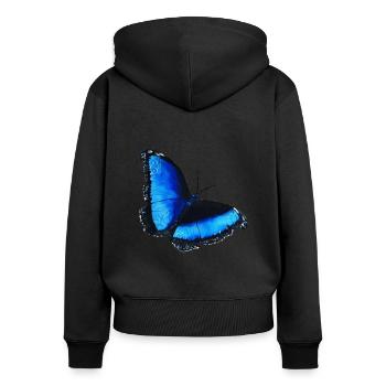 blauer Schmetterling blue butterfly Symbol - Frauen Premium Bio Zip Hoodie - Schwarz - Hinten - Julia (174cm)