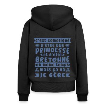 princesse bretonne humour citation,femmes BZH - Sweat à capuche zippé Premium bio Femme - noir - Dos - Julia (174cm)