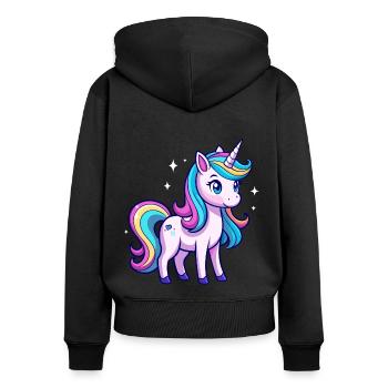 Licorne arc-en-ciel mignonne - Sweat à capuche zippé Premium bio Femme - noir - Dos - Julia (174cm)