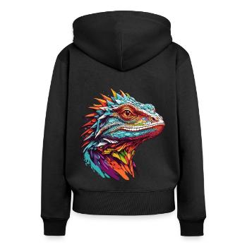 Lézard coloré Portrait Iguanes varan lézards - Sweat à capuche zippé Premium bio Femme - noir - Dos - Julia (174cm)