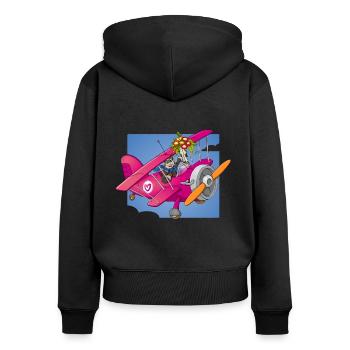 Mein Valentinstag, Pilot mit Blumen im Flugzeug - Frauen Premium Bio Zip Hoodie - Schwarz - Hinten - Julia (174cm)