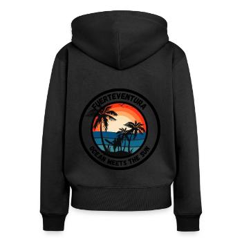 Fuerteventura - L’océan rencontre le soleil - Sweat à capuche zippé Premium bio Femme - noir - Dos - Julia (174cm)