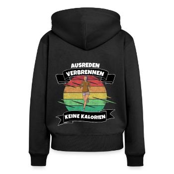 Frauen Sport Shirt Lustiger Spruch - Frauen Premium Bio Zip Hoodie - Schwarz - Hinten - Julia (174cm)