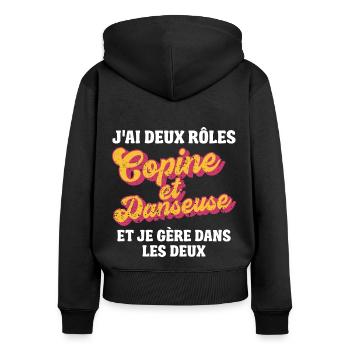 copine danseuse je gère rétro 80s humour - Sweat à capuche zippé Premium bio Femme - noir - Dos - Julia (174cm)