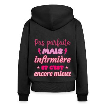 Pas parfaite, mais infirmière,cadeau infirmière - Sweat à capuche zippé Premium bio Femme - noir - Dos - Julia (174cm)