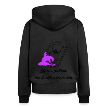 La vie est un motif noir - Sweat à capuche zippé Premium bio Femme - noir - Dos - Julia (174cm)