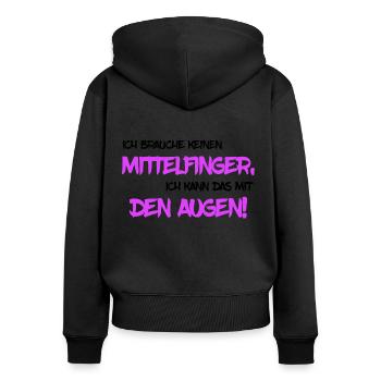 Brauche keinen Mittelfinger - Frauen Premium Bio Zip Hoodie - Schwarz - Hinten - Julia (174cm)