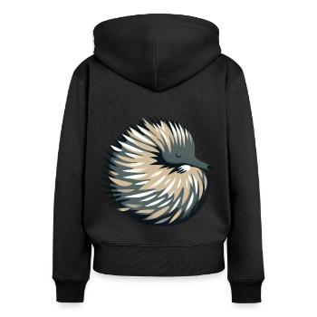 Ameisenigel - Frauen Premium Bio Zip Hoodie - Schwarz - Hinten - Julia (174cm)