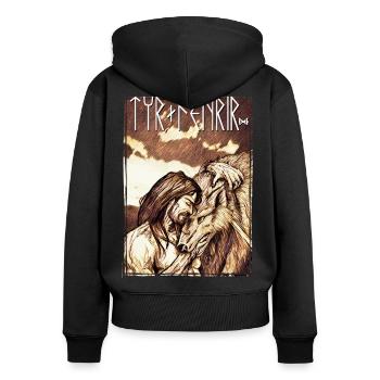 Tyr + Fenrir - Frauen Premium Bio Zip Hoodie - Schwarz - Hinten - Julia (174cm)