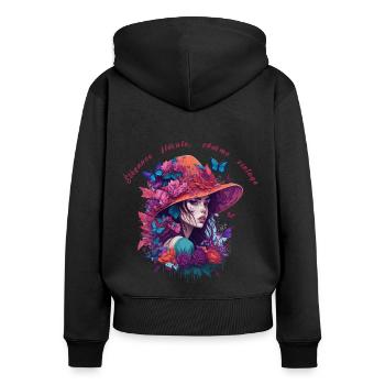 Élégance florale charme vintage 2 - Sweat à capuche zippé Premium bio Femme - noir - Dos - Julia (174cm)