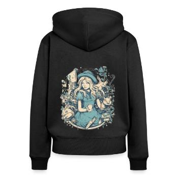 Modern Alice in Wonderland Drawing - Women's Premium Organic Zip Hoodie - black - Back - Julia (174cm)