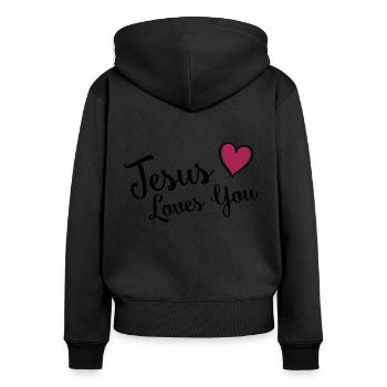 jesus liebt dich herz - Frauen Premium Bio Zip Hoodie - Schwarz - Hinten - Julia (174cm)