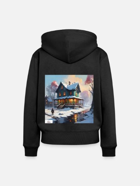Ruhiges Winterhaus - Frauen Premium Bio Zip Hoodie - Schwarz