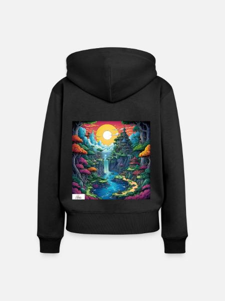 Friedliches Comic-Refugium - Frauen Premium Bio Zip Hoodie - Schwarz