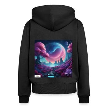 Paysage onirique céleste épique - Sweat à capuche zippé Premium bio Femme - noir - Dos - Julia (174cm)