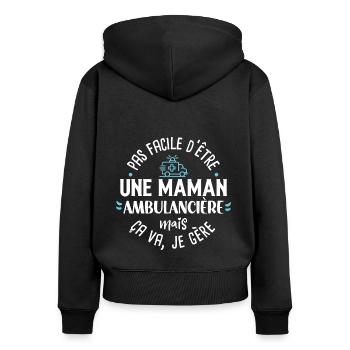 Ambulancière idée cadeau métier ambulance citation - Sweat à capuche zippé Premium bio Femme - noir - Dos - Julia (174cm)