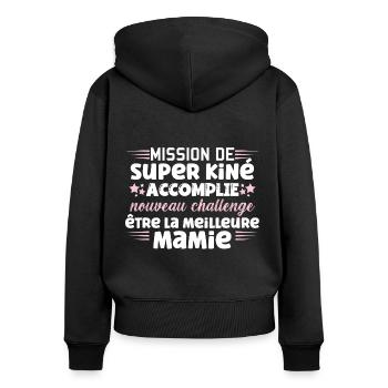 Ancienne kiné. Kinésithérapeute idée cadeau - Sweat à capuche zippé Premium bio Femme - noir - Dos - Julia (174cm)