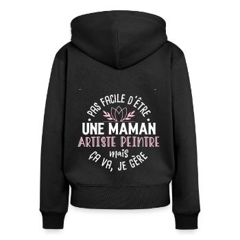 Artiste peintre, idée cadeau peinture, humour - Sweat à capuche zippé Premium bio Femme - noir - Dos - Julia (174cm)