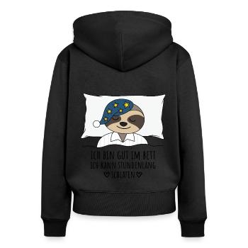 Ich bin gut im Bett stundenlang schlafen Faultier - Frauen Premium Bio Zip Hoodie - Schwarz - Hinten - Julia (174cm)