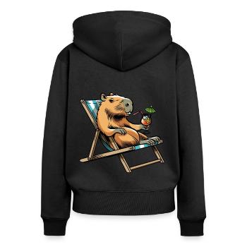 Don't worry be Cappy - Capybara - Urlaub - Frauen Premium Bio Zip Hoodie - Schwarz - Hinten - Julia (174cm)