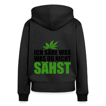 Cannabis, Ich sähe was was du nicht sähst, Hanf - Frauen Premium Bio Zip Hoodie - Schwarz - Hinten - Julia (174cm)