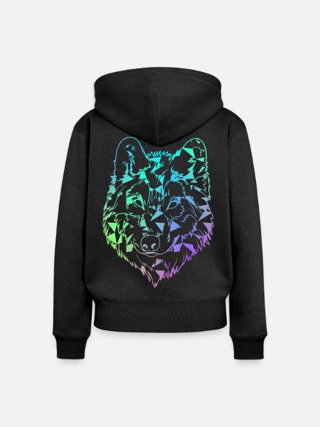 Wolf - Frauen Premium Bio Zip Hoodie - Schwarz