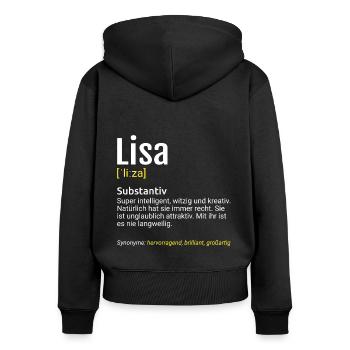 Lisa Name Definition - Frauen Premium Bio Zip Hoodie - Schwarz - Hinten - Julia (174cm)