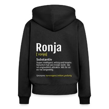 Ronja Name Definition - Frauen Premium Bio Zip Hoodie - Schwarz - Hinten - Julia (174cm)